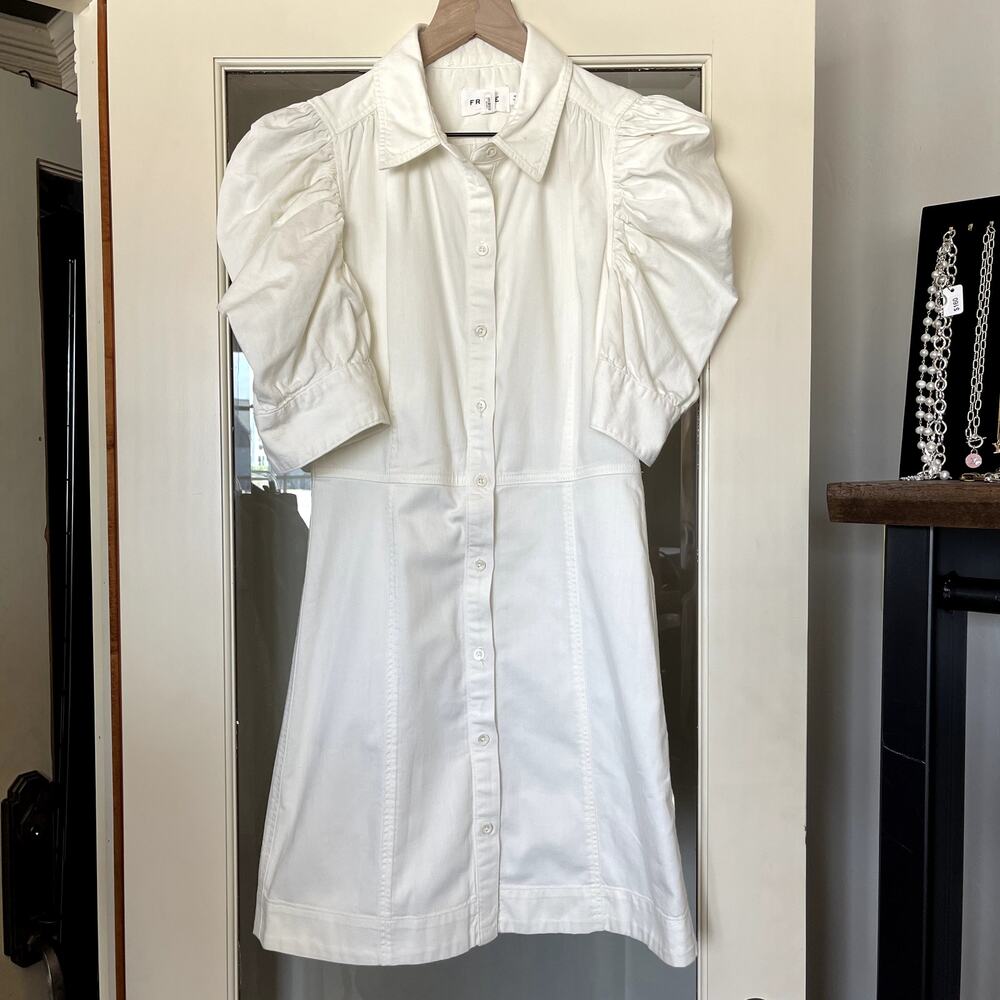 FRAME Gillian Dress Ecru Puff Shoulder Off White Size XS Mini Chic Cute Sexy - Picture 4 of 16